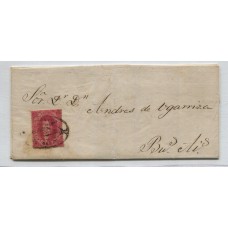 ARGENTINA 1865 GJ 26 RIVADAVIA ESTAMPILLA DE QUINTA TIRADA EN PLIEGO COMPLETO CIRCULADO EN 13/7/1867 CON MATASELLO ROCOCO DE SALTA U$ 170 + 100 %